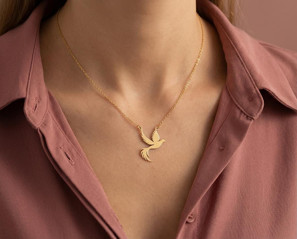 Gold Dove Necklace, Holy Spirit Pendant, Peace Symbol Jewelry, Confirmation Gift, Bird of Peace Charm, Religious Gift for Her,Faith Necklace
