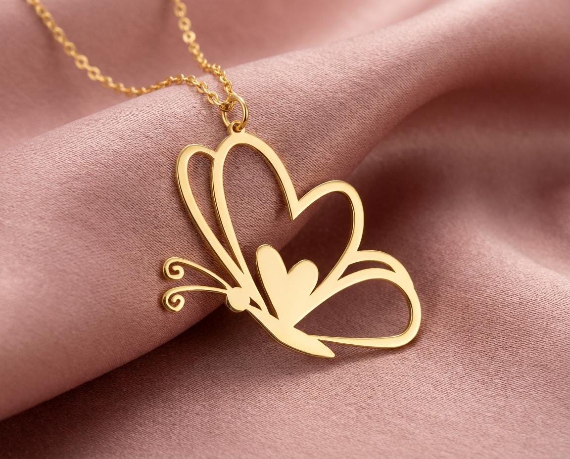 Gold Butterfly Necklace, Sterling Silver Nature Pendant, Spring Jewelry, New Beginnings Gift, Dainty Animal Charm, Transformation Symbol