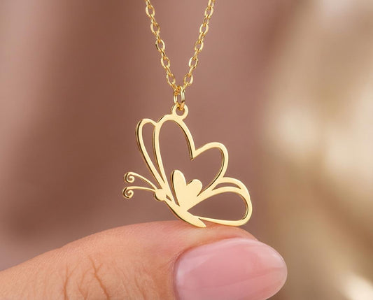Heart Wing Butterfly Necklace, Romantic Gift for Girlfriend, Love Symbol Jewelry, Valentine's Day Gift, Cute Heart Pendant, Anniversary Gift