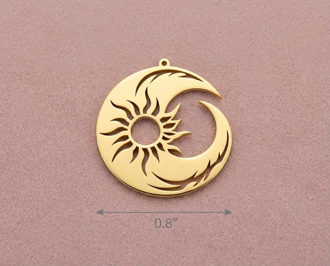 Sun and Moon Necklace, Celestial Pendant, Boho Jewelry, Crescent Moon Charm, Astrology Gift, Gold Sky Necklace, Galaxy Jewelry