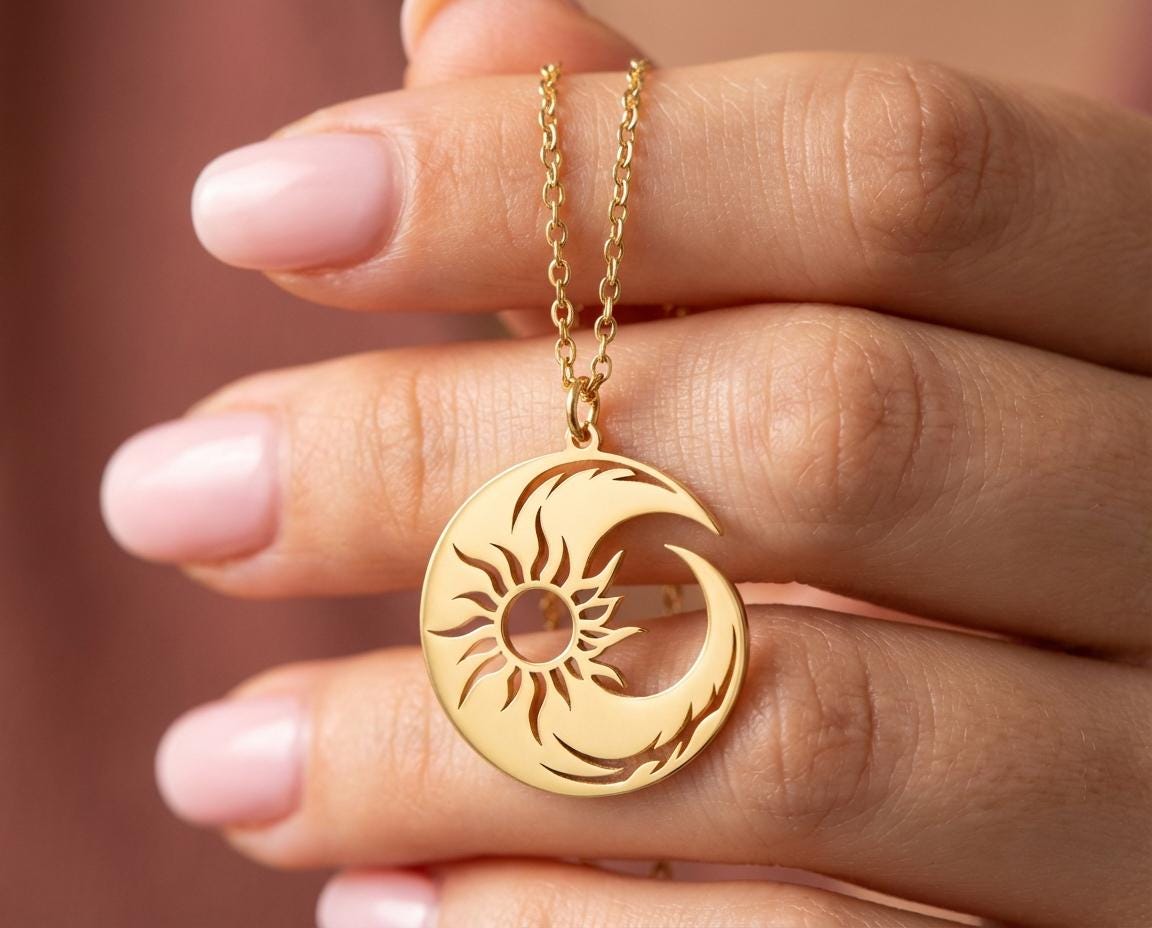 Sun Moon Balance Necklace, Day and Night Pendant, Spiritual Jewelry, Harmony Charm, Yoga Gift, Yin Yang Necklace, Duality Symbol