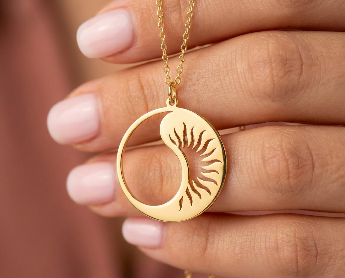 Yin Yang Sun and Moon Necklace, Gold Balance Pendant, Taoist Jewelry, Day and Night Charm, Zen Necklace, Spiritual Gift, Harmony Symbol