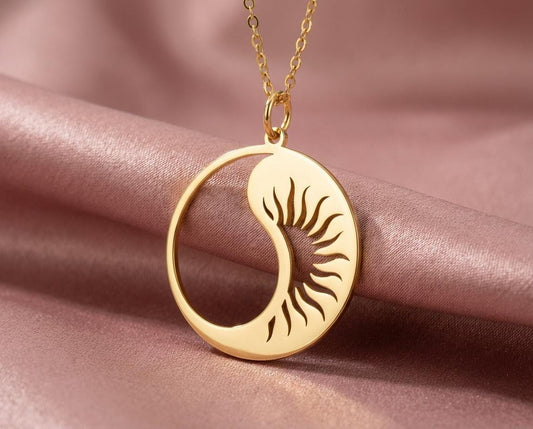 Yin Yang Sun and Moon Necklace, Gold Balance Pendant, Taoist Jewelry, Day and Night Charm, Zen Necklace, Spiritual Gift, Harmony Symbol