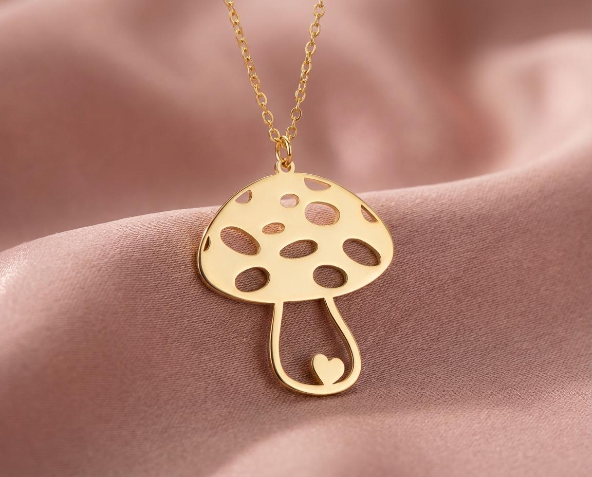 Mushroom Necklace with Heart, Tiny Gold Toadstool, Fun Quirky Jewelry, Best Friend Gift, Dainty Charm Necklace, Teen Girl Gift, Happy Vibes