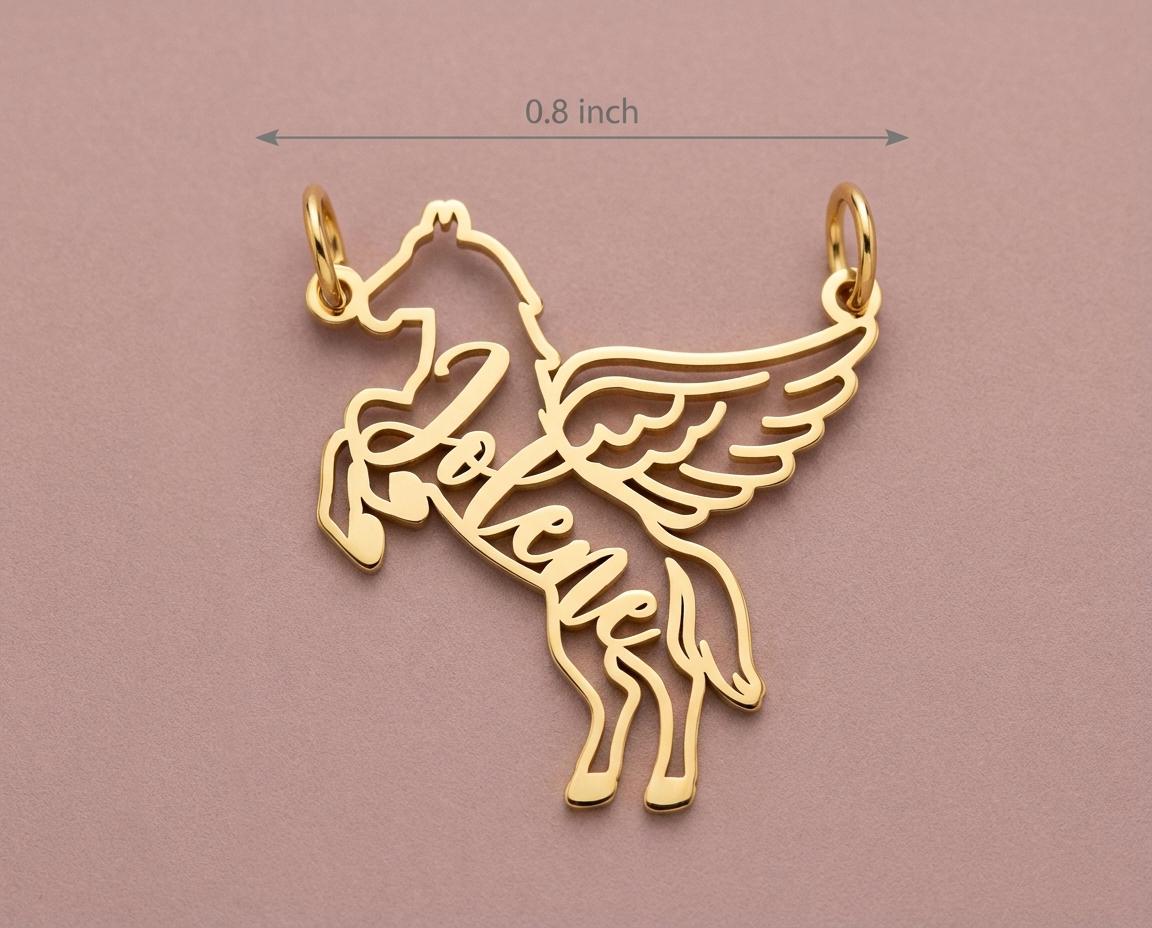 Personalized Pegasus Necklace, Custom Name Winged Horse Pendant, 18K Gold Plated Silver Jewelry, Mythology Gift for Her, Equestrian Charm