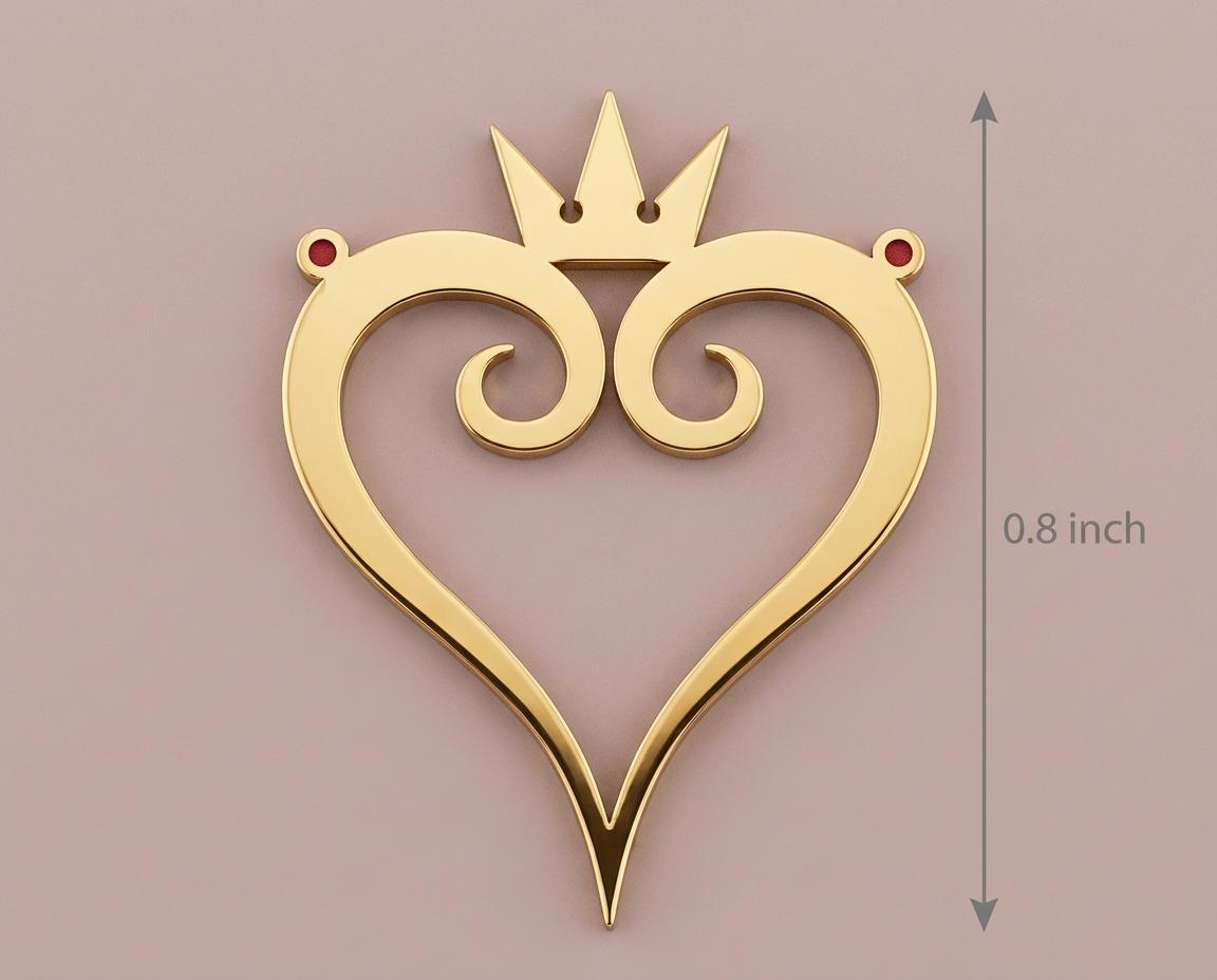 Kingdom Hearts Pendant, Crowned Heart Necklace, Sterling Silver Love Charm, Valentines Day Gamer Gift, Minimalist Geek Jewelry