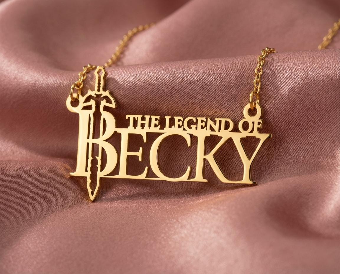 Custom Zelda Style Name Necklace, The Legend of Name Pendant, Master Sword Jewelry, Gamer Gift for Her Him, Personalized Video Game Necklace