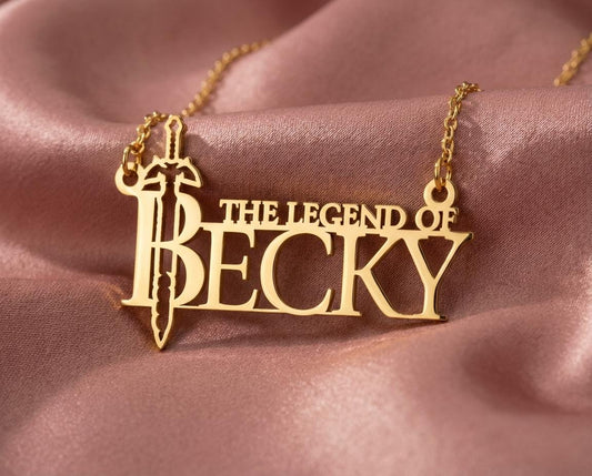 Custom Zelda Style Name Necklace, The Legend of Name Pendant, Master Sword Jewelry, Gamer Gift for Her Him, Personalized Video Game Necklace