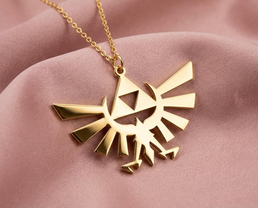 Triforce Necklace, Hylian Crest Pendant, Legend of Zelda Jewelry, Royal Family Symbol, Gold Gamer Gift, Hyrule Fantasy Charm, Cosplay Prop