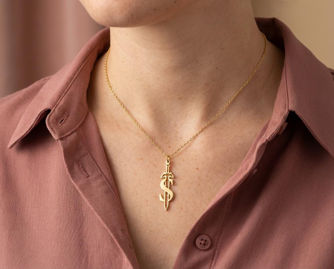 Personalized Zelda Necklace, Sword and Letter Charm, Custom Initial Zelda Pendant, RPG Video Game Jewelry, Zelda Fantasy Lover Gift