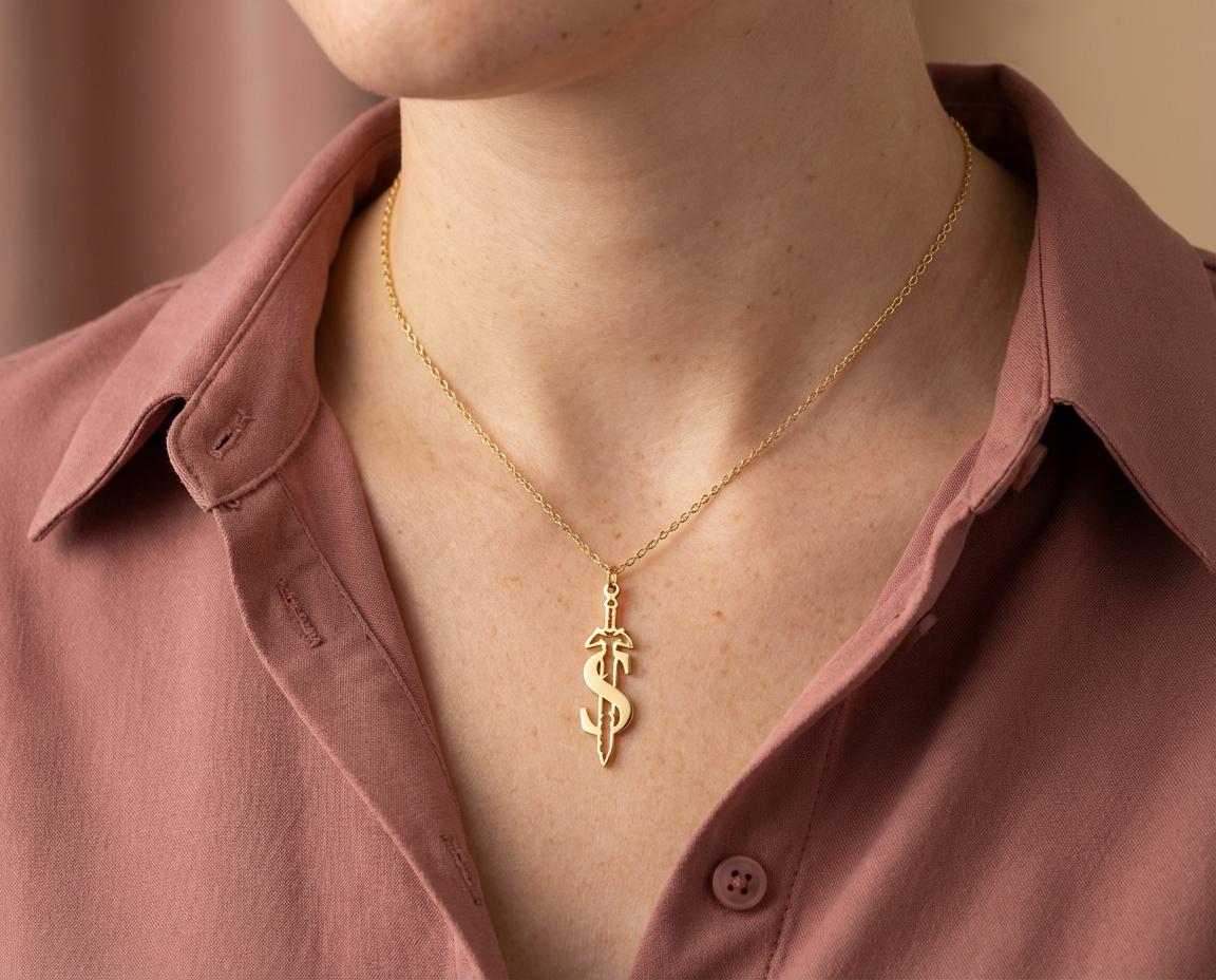 Custom Sword Initial Necklace, Master Sword Letter Pendant, Gamer Monogram Jewelry, Zelda Style Font, Personalized Geek Gift, Silver
