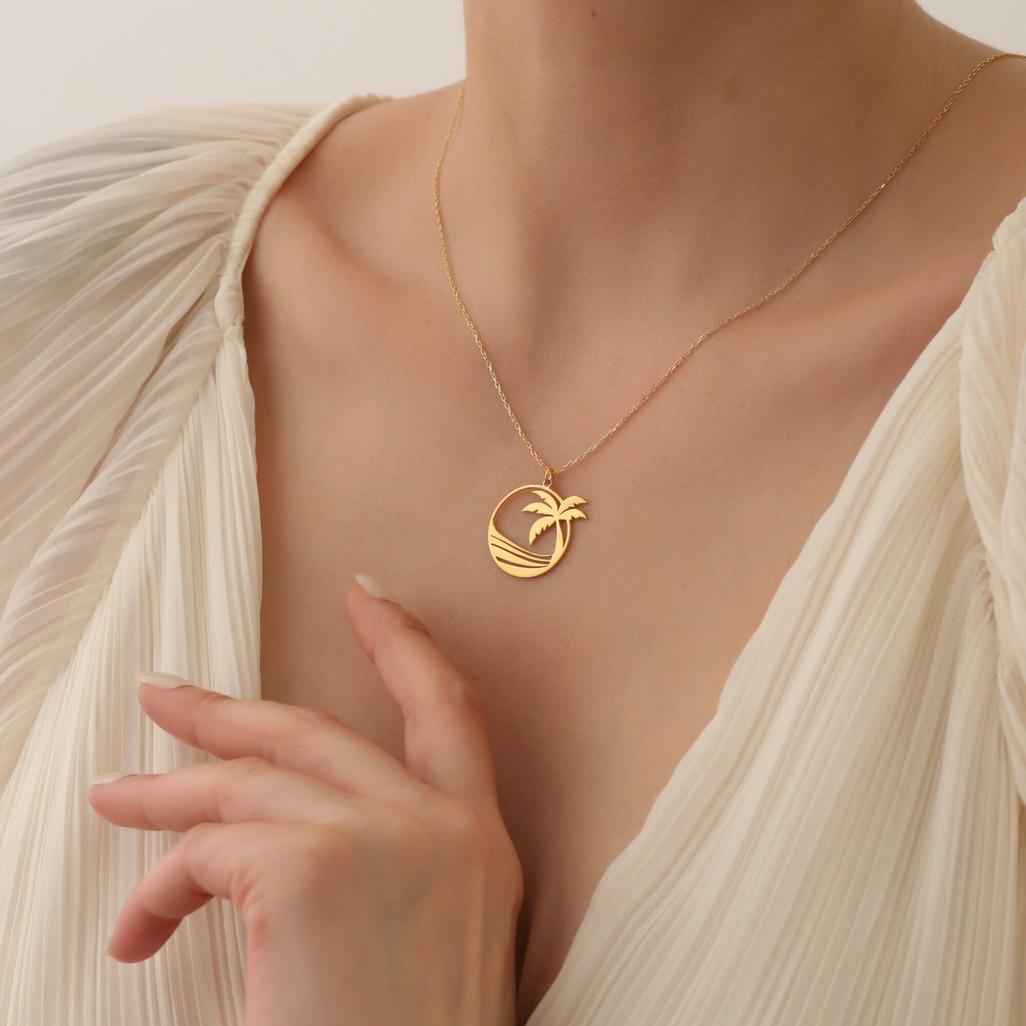 Gold Palm Tree Necklace, Gold Palm Tree Pendant Necklace, Tropical Beach Palm Tree Summer Necklace