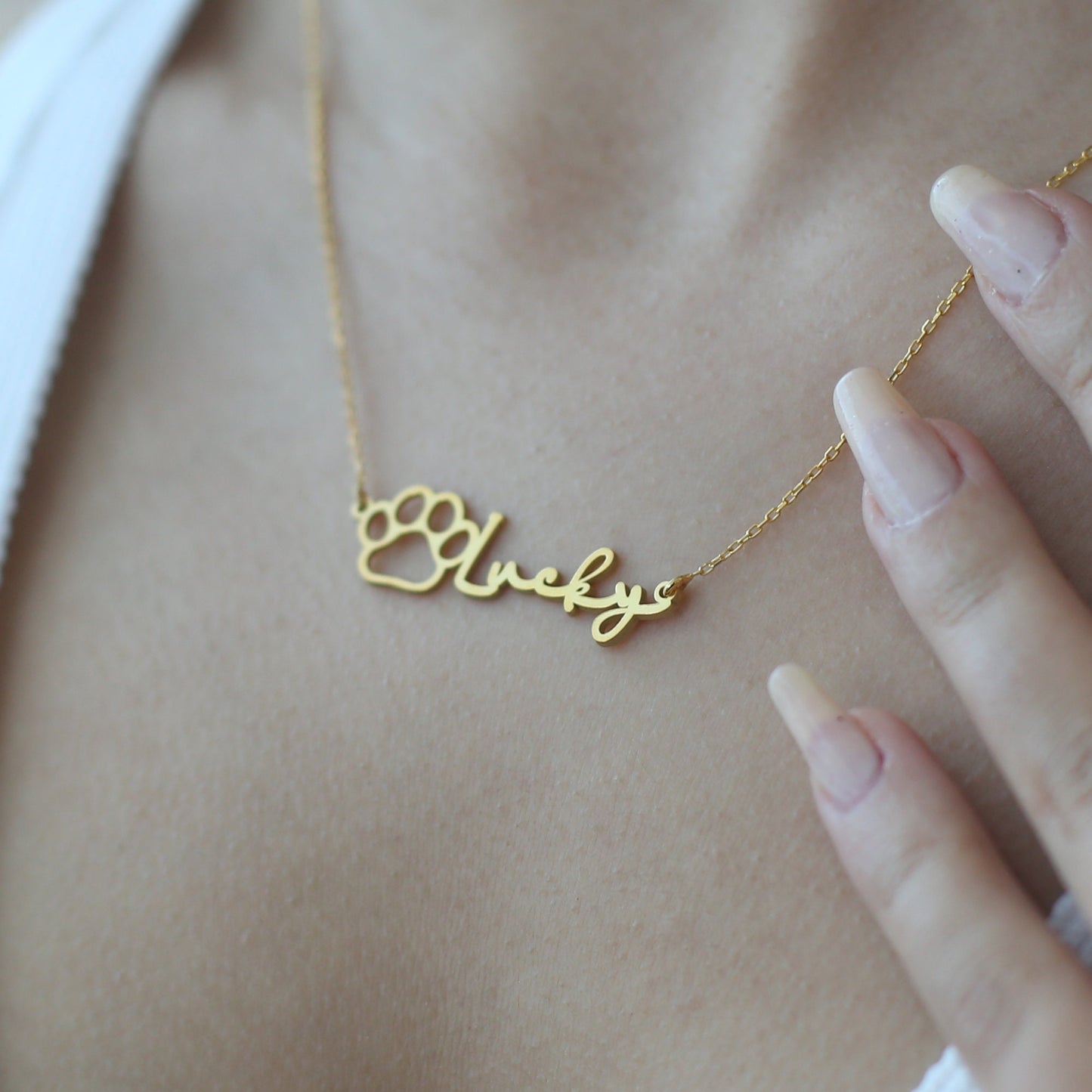 Dog Name Necklace, Pet Name Necklace, Paw Necklace With Name, Dog Necklace Sterling Silver, Dog Personalized Necklace, Dog Memorial Necklace