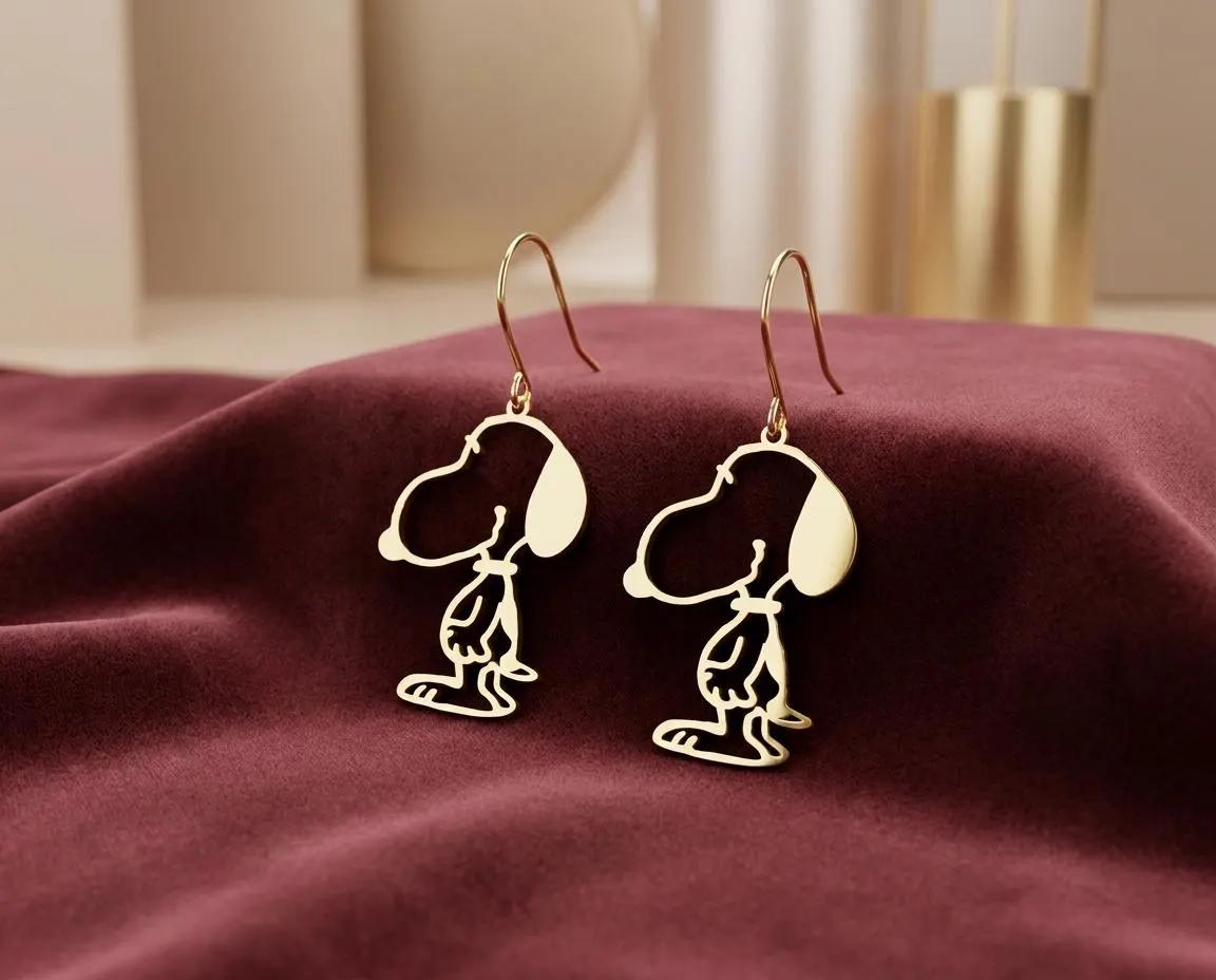 Snoopy Drop Earrings, Minimalist Cartoon Dog Jewelry, Cute Beagle Dangle Earring, Comic Character Gift, Nostalgic Gift for Her