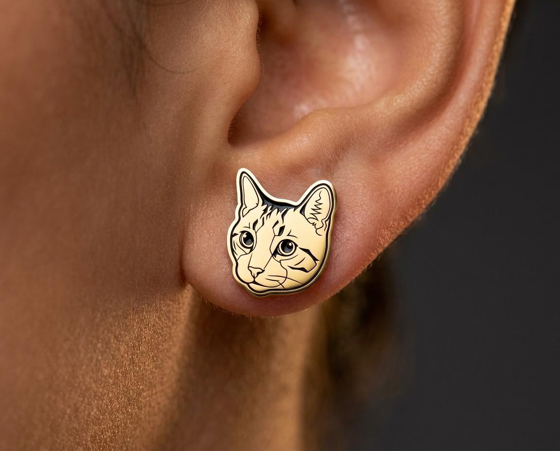 Custom Pet Portrait Earrings, Engraved Dog Photo Studs, Personalized Cat Earring, Pet Memorial Jewelry, Animal Lover Gift, Dog Mom Gift
