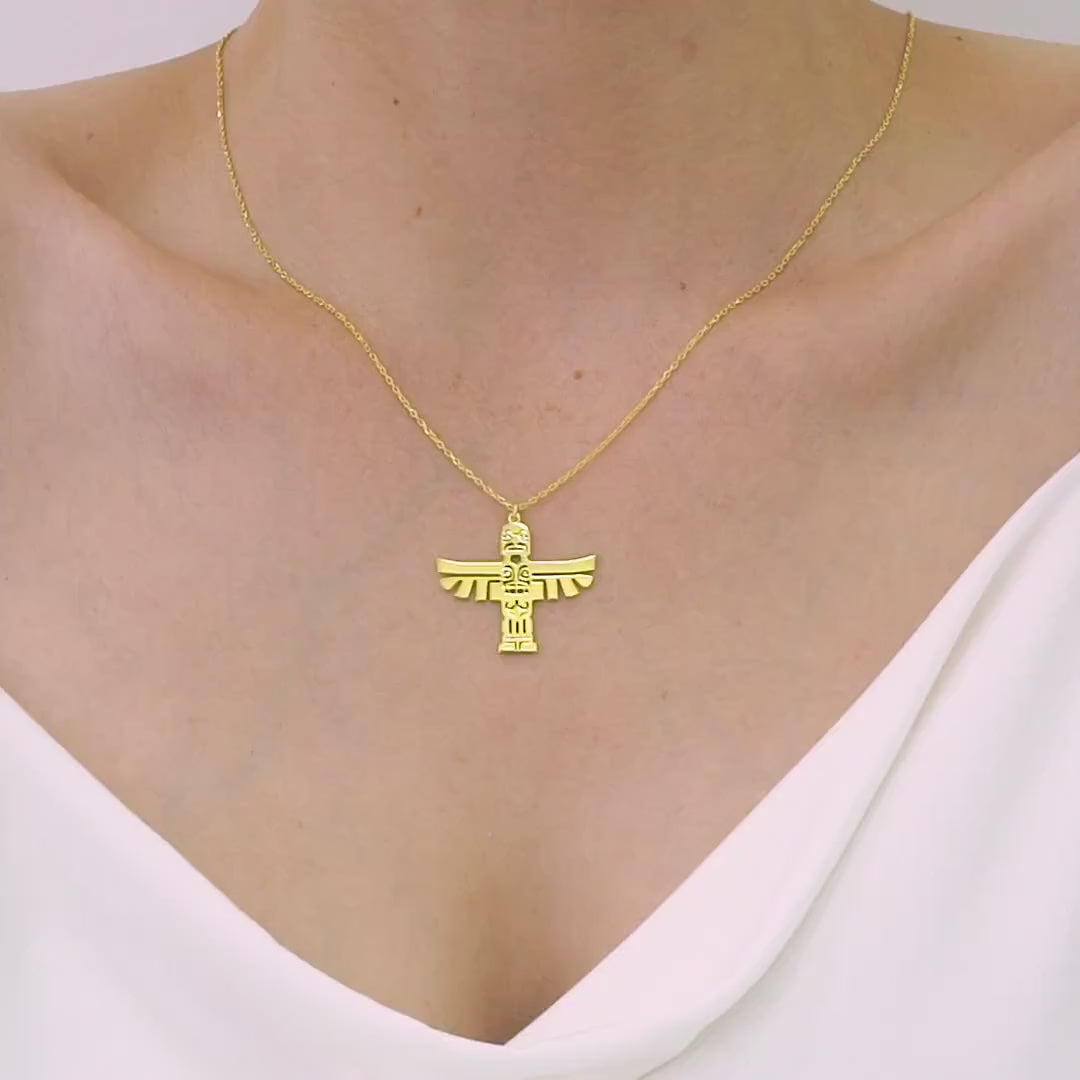 Totem Pole Necklace, Tribal Thunder Bird Pendant, Spirit Totem Necklace, Native Totem Pole Thunder Bird Jewelry