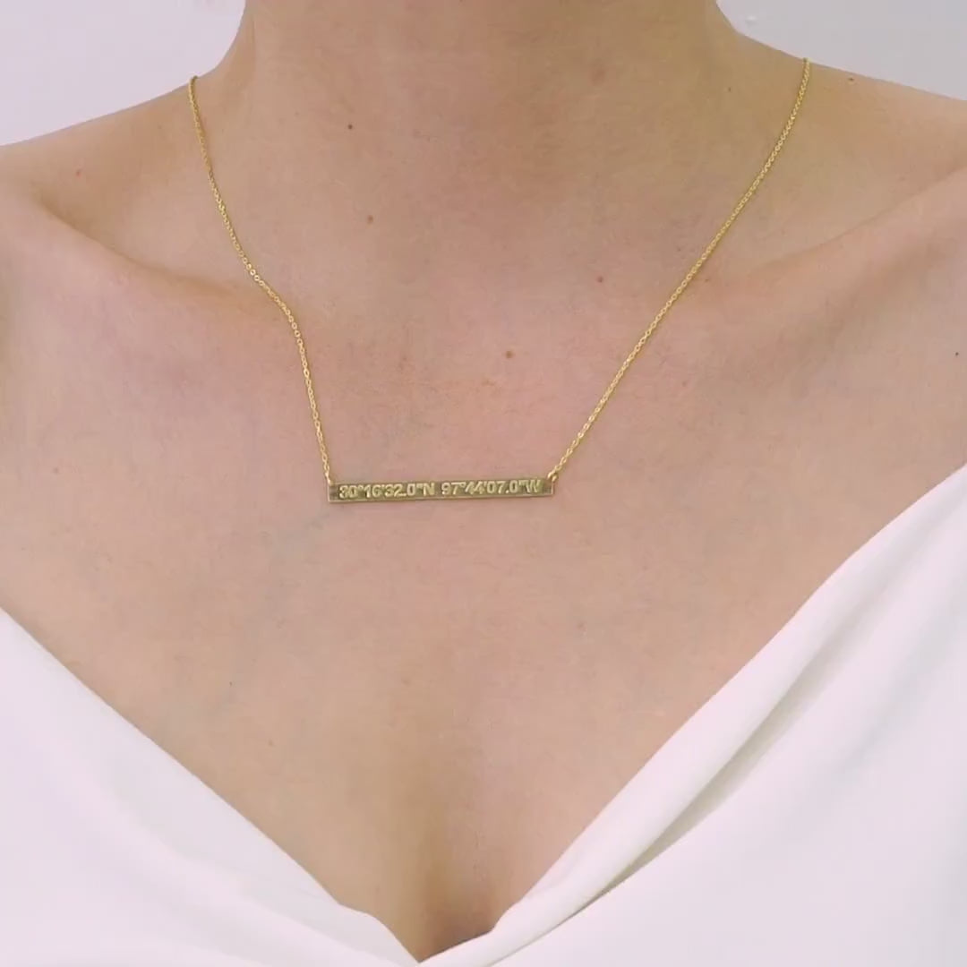 Custom Coordinates Necklace, Personalized Latitude Longitude Bar Pendant, Location Engraved Bar Necklace, Engraved Coordinate Necklace